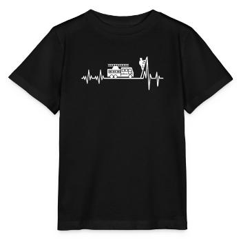 Firefighter EKG Pulse Heartbeat Firefighting - Stanley/Stella Kinder T-Shirt MINI CREATOR  - Schwarz - Vorne - Mikhail (115cm)