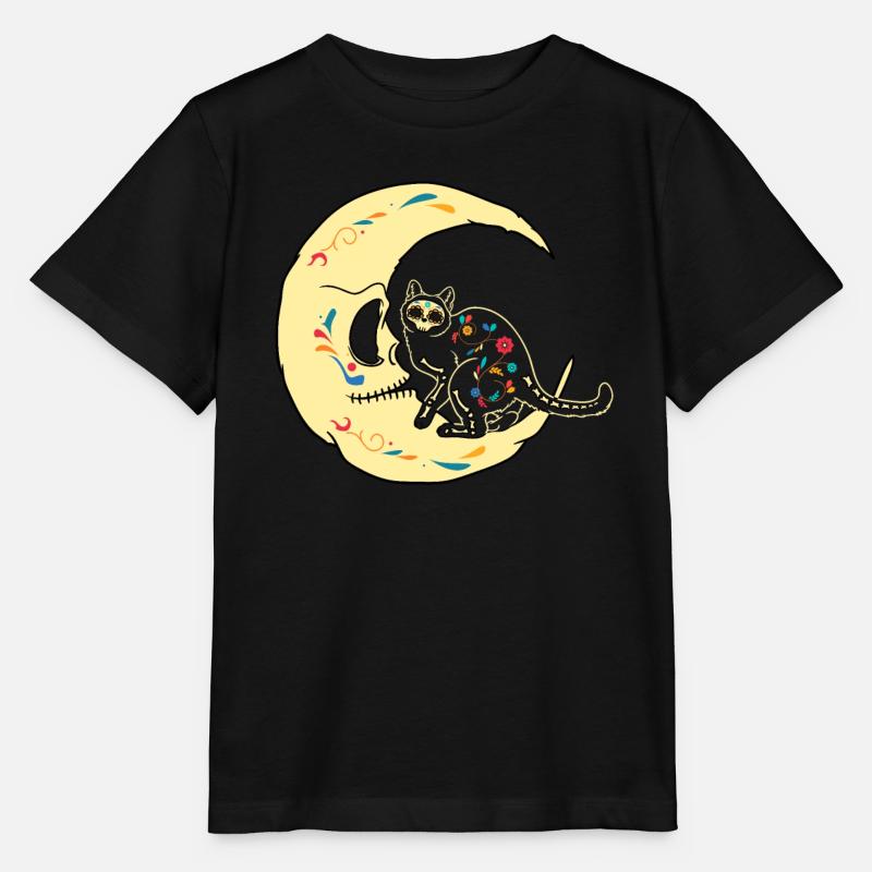 Dia de Los Muertos Cat Moon Sugar Skull Gothic - Stanley/Stella MINI CREATOR Kids’ T-Shirt - black