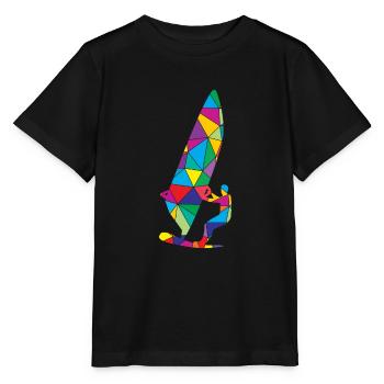 Low Poly Windsurfing Polygon Windsurfing - T-shirt bio MINI CREATOR Stanley/Stella Enfant - noir - Devant - Mikhail (115cm)