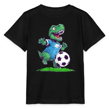 Fußball Dino - Kinder Dinosaurier - Stanley/Stella Kinder T-Shirt MINI CREATOR  - Schwarz - Vorne - Mikhail (115cm)