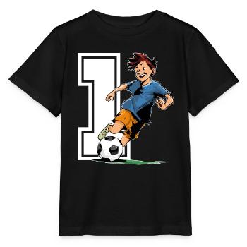 Football Birthday - 1 year old boy - 1. - Stanley/Stella MINI CREATOR Kids’ T-Shirt - black - Front - Mikhail (115cm)