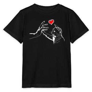 Katze Herz High Five - Stanley/Stella Kinder T-Shirt MINI CREATOR  - Schwarz - Vorne - Mikhail (115cm)