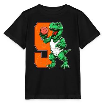 Basketball Dino - 9 year old boy - 9. - Stanley/Stella MINI CREATOR Kids’ T-Shirt - black - Front - Mikhail (115cm)