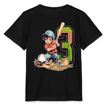 Baseball Birthday - 3 years old Boy - 3. - Stanley/Stella MINI CREATOR Kids’ T-Shirt - black - Front - Mikhail (115cm)