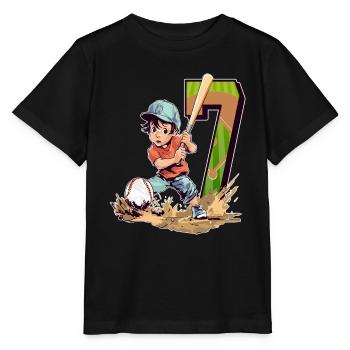 Baseball Anniversaire - 7 ans Garçon - 7. - T-shirt bio MINI CREATOR Stanley/Stella Enfant - noir - Devant - Mikhail (115cm)