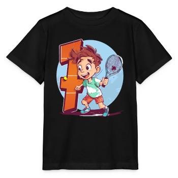 Anniversaire du joueur de tennis - Garçon de 7 ans - - T-shirt bio MINI CREATOR Stanley/Stella Enfant - noir - Devant - Mikhail (115cm)