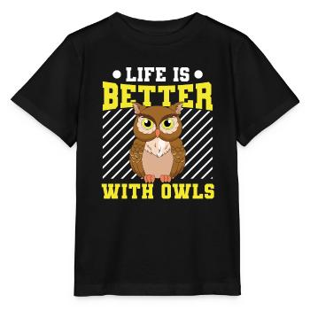 La vie est meilleure avec les hiboux Ornithologue Oiseaux de Pr - T-shirt bio MINI CREATOR Stanley/Stella Enfant - noir - Devant - Mikhail (115cm)