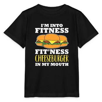 Ich bin in Fitness Fit'ness Cheeseburger In My Mou - Stanley/Stella Kinder T-Shirt MINI CREATOR  - Schwarz - Vorne - Mikhail (115cm)