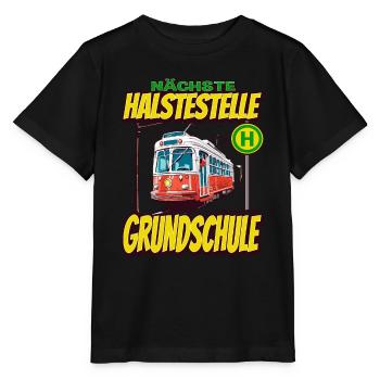 Nächste Haltestelle Grundschule - Kids Straßenbahn - Stanley/Stella Kinder T-Shirt MINI CREATOR  - Schwarz - Vorne - Mikhail (115cm)