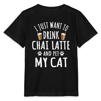 Lustiger Chai Latte Und Katzenbesitzer - Stanley/Stella Kinder T-Shirt MINI CREATOR  - Schwarz - Vorne - Mikhail (115cm)