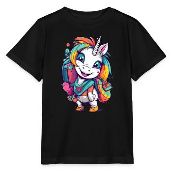 Unicorn Schoolchild School Enrollment Girl Gift - Stanley/Stella MINI CREATOR Kids’ T-Shirt - black - Front - Mikhail (115cm)