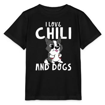 Nourriture épicée Poivre Drôle mignon J’aime le Chili et les chiens - T-shirt bio MINI CREATOR Stanley/Stella Enfant - noir - Devant - Mikhail (115cm)