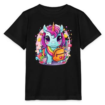 Unicorn Schoolchild School Enrollment Girl Gift - Stanley/Stella MINI CREATOR Kids’ T-Shirt - black - Front - Mikhail (115cm)