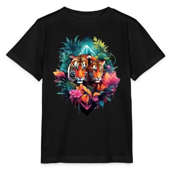 Tiger im Dschungel - Stanley/Stella Kinder T-Shirt MINI CREATOR  - Schwarz - Vorne - Mikhail (115cm)