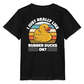 I Just Really Like Rubber Ducks Ok Retro Duckling - Stanley/Stella Kinder T-Shirt MINI CREATOR  - Schwarz - Vorne - Mikhail (115cm)