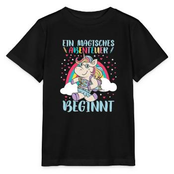 Schulranzen Einhorn Schulanfang Schulkind - Stanley/Stella Kinder T-Shirt MINI CREATOR  - Schwarz - Vorne - Mikhail (115cm)
