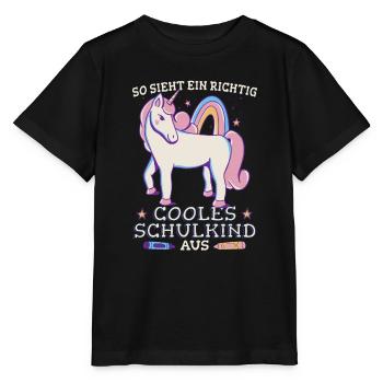 Mädchen Schultüte Schulkind Schülerin Einhorn - Stanley/Stella Kinder T-Shirt MINI CREATOR  - Schwarz - Vorne - Mikhail (115cm)