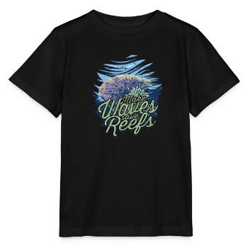 Make waves, save reefs - Reef - Stanley/Stella MINI CREATOR Kids’ T-Shirt - black - Front - Mikhail (115cm)