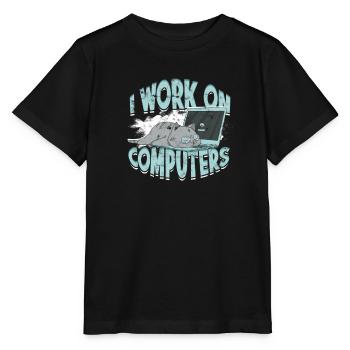 ICH ARBEITE AN COMPUTERN - Cat und Computer - Technik - Stanley/Stella Kinder T-Shirt MINI CREATOR  - Schwarz - Vorne - Mikhail (115cm)