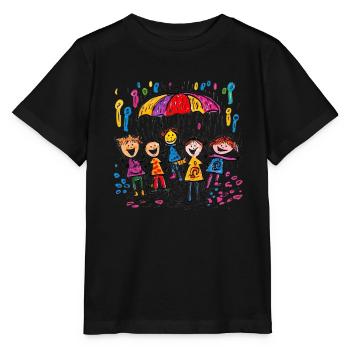 Kinderbild Malen Kinder spielen im Regen - Stanley/Stella Kinder T-Shirt MINI CREATOR  - Schwarz - Vorne - Mikhail (115cm)