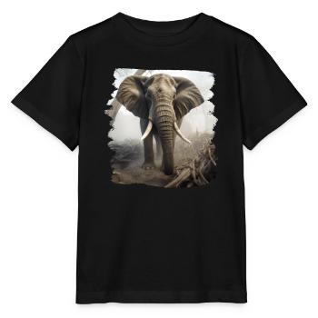 Elephant realistic elephant - Stanley/Stella MINI CREATOR Kids’ T-Shirt - black - Front - Mikhail (115cm)