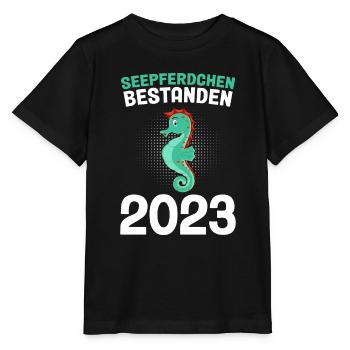 Seepferdchen bestanden 2023 Schwimmkurs - Stanley/Stella Kinder T-Shirt MINI CREATOR  - Schwarz - Vorne - Mikhail (115cm)