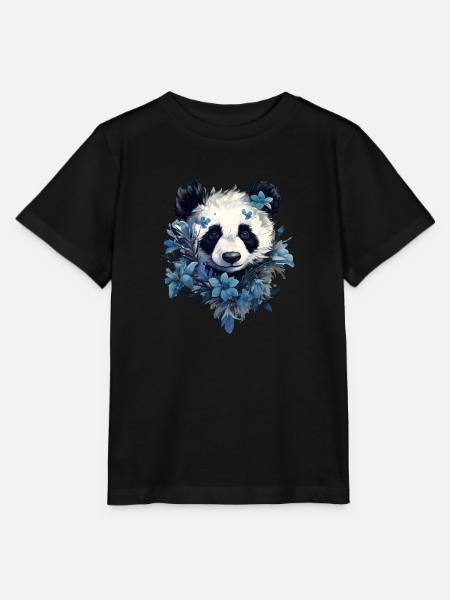 Panda Blumen-Design - Stanley/Stella Kinder T-Shirt MINI CREATOR - Schwarz