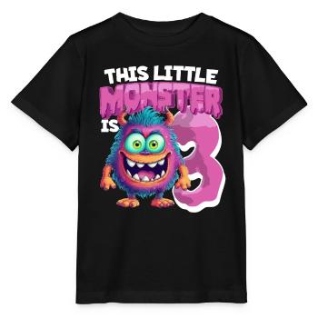 Ce petit monstre a 3 - trois ans - 3. - T-shirt bio MINI CREATOR Stanley/Stella Enfant - noir - Devant - Mikhail (115cm)