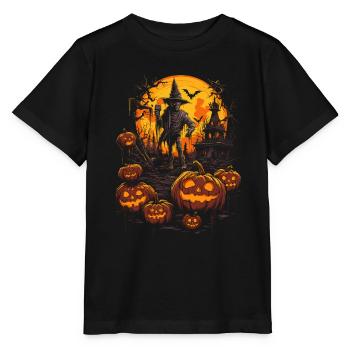Scary witch figure with glowing pumpkins - Stanley/Stella MINI CREATOR Kids’ T-Shirt - black - Front - Mikhail (115cm)
