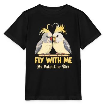 Valentinstag Turteltauben Vogelmotiv Romantisch - Stanley/Stella Kinder T-Shirt MINI CREATOR  - Schwarz - Vorne - Mikhail (115cm)
