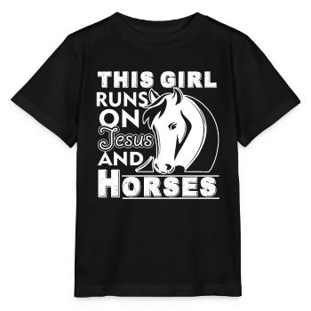 Horse This Girl Runs On Jesus And Horses - Stanley/Stella MINI CREATOR Kids’ T-Shirt - black - Front - Mikhail (115cm)