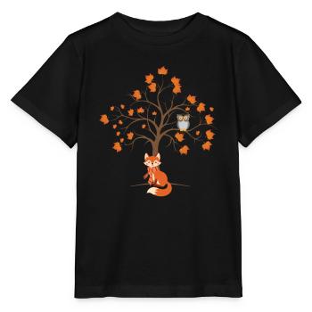 Automne Chouette d’automne Feuilles d’automne - T-shirt bio MINI CREATOR Stanley/Stella Enfant - noir - Devant - Mikhail (115cm)