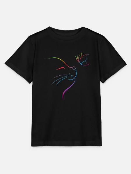 Katze mit Schmetterling - Stanley/Stella Kinder T-Shirt MINI CREATOR - Schwarz