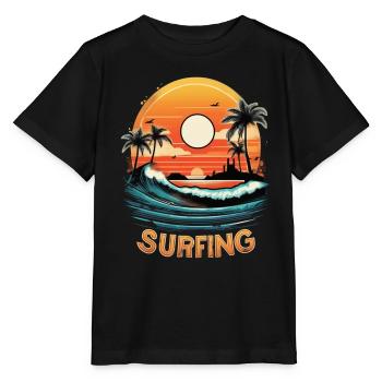 Surfing Beach Palm Tree Sunshine Holidays - Stanley/Stella MINI CREATOR Kids’ T-Shirt - black - Front - Mikhail (115cm)