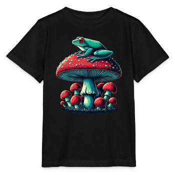 Grenouille mystique et champignon - T-shirt bio MINI CREATOR Stanley/Stella Enfant - noir - Devant - Mikhail (115cm)