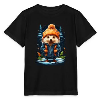 Hedgehog with Winter Hat Happy Hedgehog - Stanley/Stella MINI CREATOR Kids’ T-Shirt - black - Front - Mikhail (115cm)