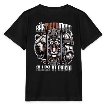 Bärtigermann alles in einem Wikinger - Stanley/Stella Kinder T-Shirt MINI CREATOR  - Schwarz - Vorne - Mikhail (115cm)