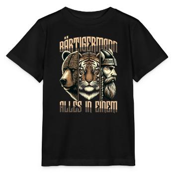 Bärtigermann alles in einem Wikinger - Stanley/Stella Kinder T-Shirt MINI CREATOR  - Schwarz - Vorne - Mikhail (115cm)