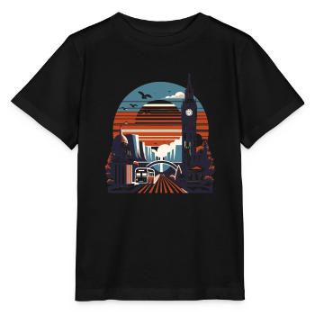 Coucher de soleil vintage à Londres - T-shirt bio MINI CREATOR Stanley/Stella Enfant - noir - Devant - Mikhail (115cm)