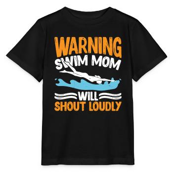 Warning Swim Mom Will Shout Loudly 7 - Stanley/Stella Kinder T-Shirt MINI CREATOR  - Schwarz - Vorne - Mikhail (115cm)