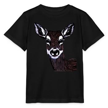 Rothirsch Tiergesicht Waldtier Motiv - Stanley/Stella Kinder T-Shirt MINI CREATOR  - Schwarz - Vorne - Mikhail (115cm)