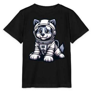 Cute Dog Astronaut - Stanley/Stella Kinder T-Shirt MINI CREATOR  - Schwarz - Vorne - Mikhail (115cm)