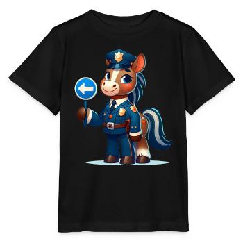 Cute Horse Police Officer - Stanley/Stella MINI CREATOR Kids’ T-Shirt - black - Front - Mikhail (115cm)