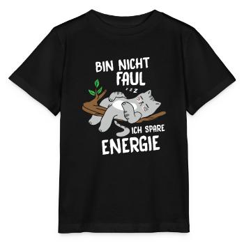 Je ne suis pas paresseux, j’économise de l’énergie, chat - T-shirt bio MINI CREATOR Stanley/Stella Enfant - noir - Devant - Mikhail (115cm)