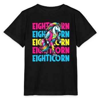 80s Achtziger Einhorn Eighticorn - Stanley/Stella Kinder T-Shirt MINI CREATOR  - Schwarz - Vorne - Mikhail (115cm)