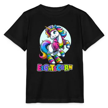 80s Achtziger Einhorn Eighticorn - Stanley/Stella Kinder T-Shirt MINI CREATOR  - Schwarz - Vorne - Mikhail (115cm)