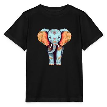 Elephant Colorful Cute Elephant Baby Mandala Hindi - Stanley/Stella MINI CREATOR Kids’ T-Shirt - black - Front - Mikhail (115cm)