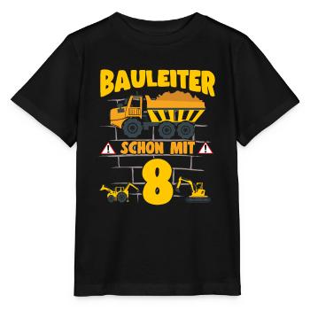 8. Geburtstag Bauleiter Mit 8 Bagger Kipplaster - Stanley/Stella Kinder T-Shirt MINI CREATOR  - Schwarz - Vorne - Mikhail (115cm)