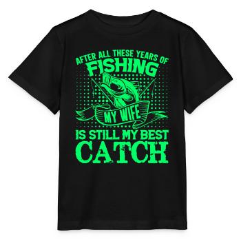 poisson, poisson, pêche, lac, mer, pêche, faune, exotique - T-shirt bio MINI CREATOR Stanley/Stella Enfant - noir - Devant - Mikhail (115cm)