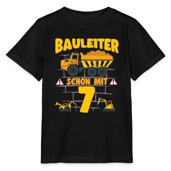 7th Birthday Construction Manager With 7 Excavator Dump Truck - Stanley/Stella MINI CREATOR Kids’ T-Shirt - black - Front - Mikhail (115cm)